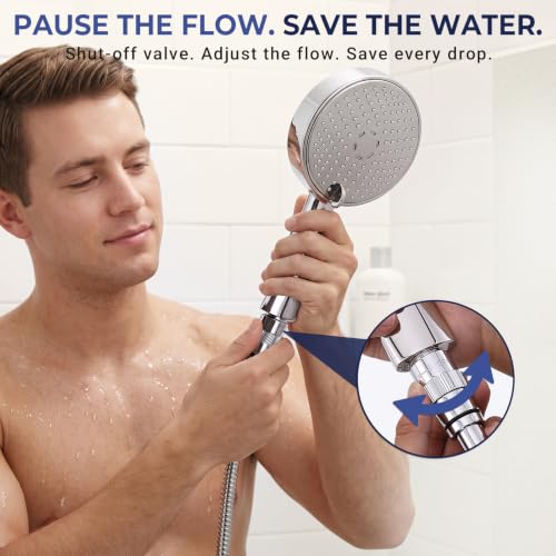 Chrome Metal 3-Spray Handheld Shower Head with Long Hose & Shut-Off