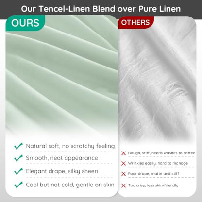King Size French Linen Blend Sheets with Austria Tencel - Sage Green, Skin-Friendly, Deep Pocket fitted set