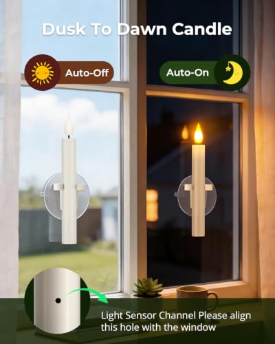 Rechargeable LED Window Candles with Dusk to Dawn Sensor - Suction Cup Lights