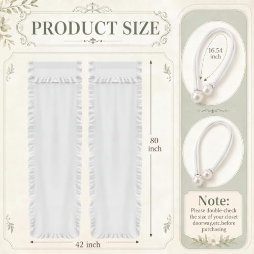 White Ruffled Closet Curtains Set with Tiebacks - 42 x 80 Inches