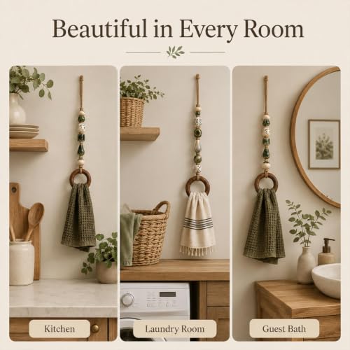 Decorative Beaded Towel Hanger with Wooden Ring, Boho Wall Decor - Mix-2pcs
