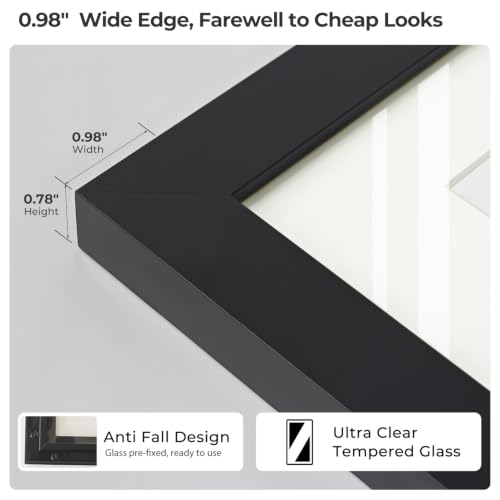 11x14 Metal Picture Frame with 8x10 Mat & Tempered Glass, Black Aluminum