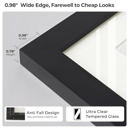 11x14 Metal Picture Frame with 8x10 Mat & Tempered Glass, Black Aluminum
