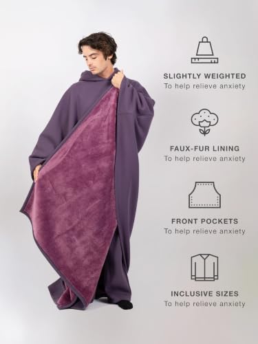 Weighted Hoodie with Kangaroo Pocket & Faux Fur Lining - Arcane Dark Purple, 5'7 to 6'1