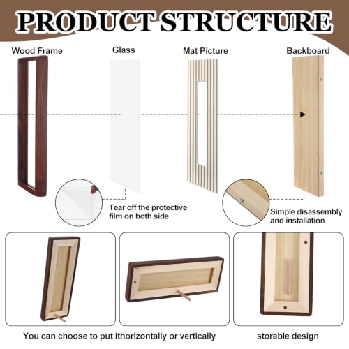 2 Pcs 12x6 Inch Photo Booth Frames with Mat for Photo Strips - Walnut Wood