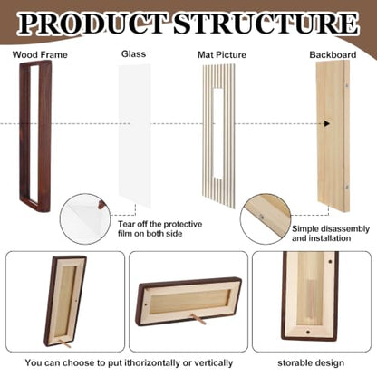 2 Pcs 12x6 Inch Photo Booth Frames with Mat for Photo Strips - Walnut Wood