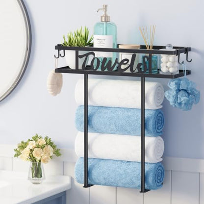 2-Tier Wall Mounted Towel Rack for Bathroom Above Toilet - Rust-Resistant Metal
