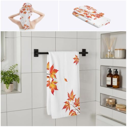 Thanksgiving Fall Bath Towel Set of 3 with Red White Variations - Microfiber Absorbent Luxury Bathroom Towels for Kitchen & Beach