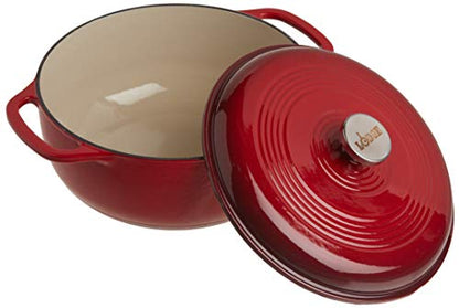 Lodge 6 Quart Enameled Cast Iron Dutch Oven with Lid – Dual Handles – Oven Safe up to 500° F or on Stovetop - Use to Marinate, Cook, Bake, Refrigerate and Serve – Island Spice Red