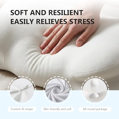 White Cloud Pillow, Ergonomic Memory Foam Cervical Neck Support with Breathable Cover, Adjustable Dual-Height Design for Side Back Stomach Sleepers