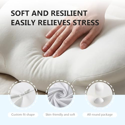 White Cloud Pillow, Ergonomic Memory Foam Cervical Neck Support with Breathable Cover, Adjustable Dual-Height Design for Side Back Stomach Sleepers