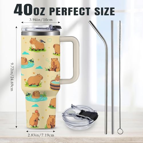 Capybara Tumbler 40 oz Water Bottle with Handle - Cute Animal Gift for Kids & Adults - Variation of THIS listing