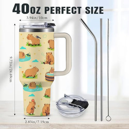 Capybara Tumbler 40 oz Water Bottle with Handle - Cute Animal Gift for Kids & Adults - Variation of THIS listing
