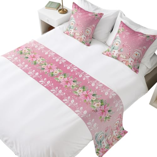94x20 Inch Pink Bed Runner with Pillow Covers Set for King Bed Xmas Decor