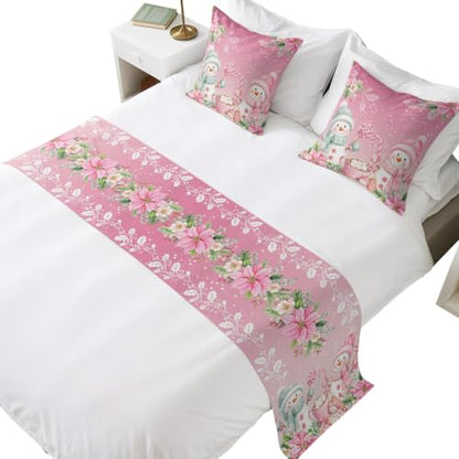 94x20 Inch Pink Bed Runner with Pillow Covers Set for King Bed Xmas Decor