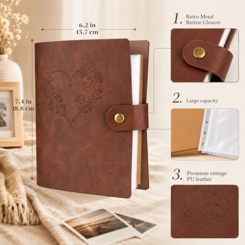 Simple 4x6 Photo Album 60 Photos Scrapbook with Kraft Paper & Metal Clasp - 6 Ring DIY