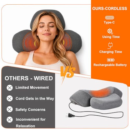 Cordless Heated Neck Massager Pillow with Heat & Massage Modes