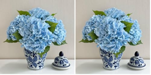 Light Blue Hydrangea Artificial Flower Set - Real Touch Faux Latex 21" Pack of 4