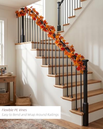 Fall Maple Leaf Garland 2 Pack, 5.9 ft Each, Autumn Decor for Mantel and Tabletop