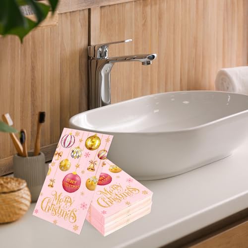 Christmas Guest Napkins Pink Gold 100Pcs Disposable Table Decor