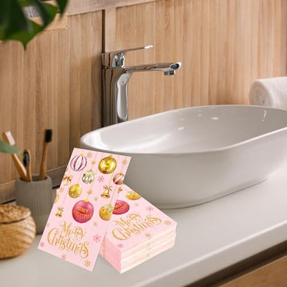 Christmas Guest Napkins Pink Gold 100Pcs Disposable Table Decor