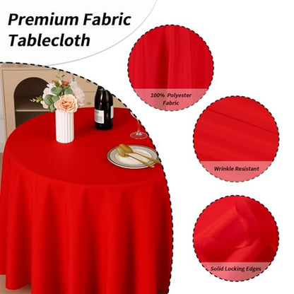 Red Round Tablecloth 120 Inch - Polyester Cover for Dining & Party Events - 6 Pack