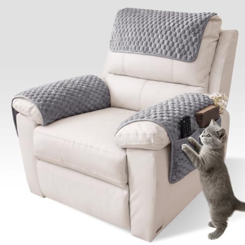 Bubble Gray Flannel Recliner & Armchair Cover Set with Pockets - 1 Seat