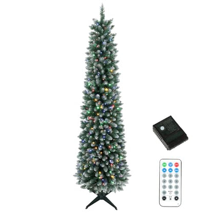 6ft Prelit Christmas Tree with Dual-Color Lights, Flocked Green-White, Narrow
