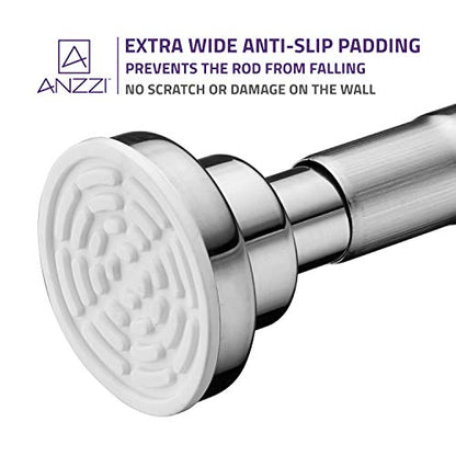 ANZZI 35-55 Inches Shower Curtain Rod with Shower Hooks in Brushed Nickel, Adjustable Tension Shower Doorway Curtain Rod, Rust Resistant No Drilling Anti-Slip Bar for Bathroom, AC-AZSR55BN