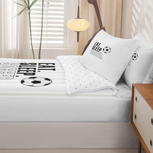 Kids Rugby Football Comforter Set - Queen Size, White & Black, 3-Piece