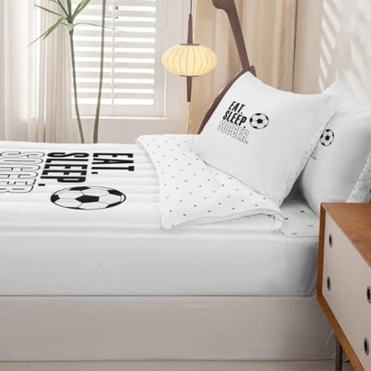 Kids Rugby Football Comforter Set - Queen Size, White & Black, 3-Piece