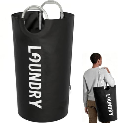 100L Laundry Basket with Adjustable Tech Handle, Large Foldable Hamper - Black