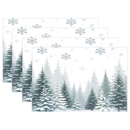 Winter Forest Snow Scene Placemats Set of 6 Christmas Table Mats 12x18 Burlap Washable