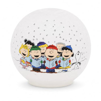 Peanuts Gang Caroling Crackle Glass Holiday LED Globe - 6 Inch Christmas Decor