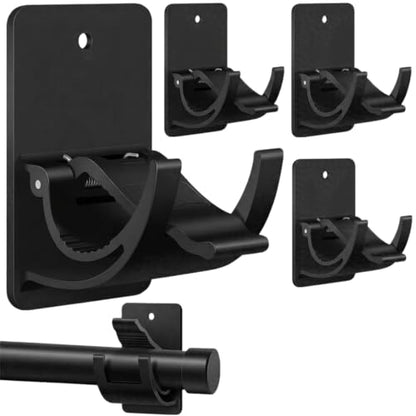 No Drill Curtain Rod Brackets with Adhesive & Screws - Supports 20-30 lb, Fits 0.55-1.2 in Rods - 4 Pack, Matte Black - Variation 4