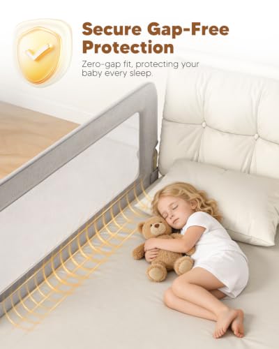 Toddler Bed Rail Guard 75in Gray Foldable Safety Bed Guard with Reinforced Steel Frame