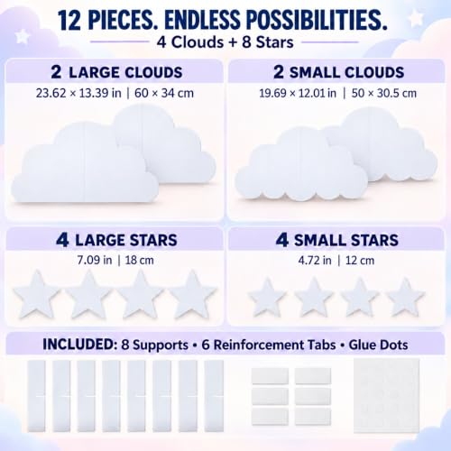 Large Cloud Cardboard Cutouts for Party Decor - Starry Night Scene Props