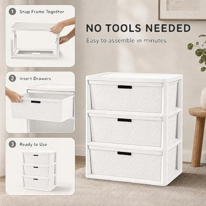White 3-Drawer Plastic Storage Tower - Decorative Closet Organizer