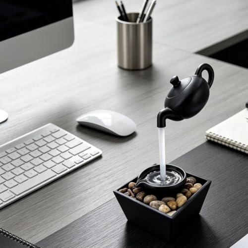 Floating Teapot Water Fountain with LED Lights - Zen Desktop Decor