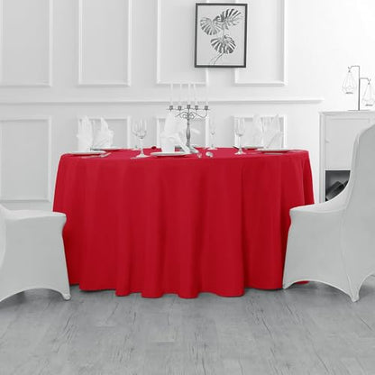 Fokitut 6 Pack Round 132 Inch Tablecloth - Red Stain & Wrinkle Resistant Polyester