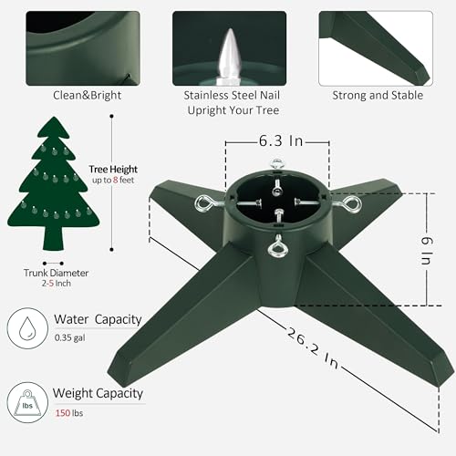 Green Christmas Tree Stand for Real & Artificial Trees, Fits Up to 8FT