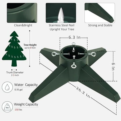 Green Christmas Tree Stand for Real & Artificial Trees, Fits Up to 8FT