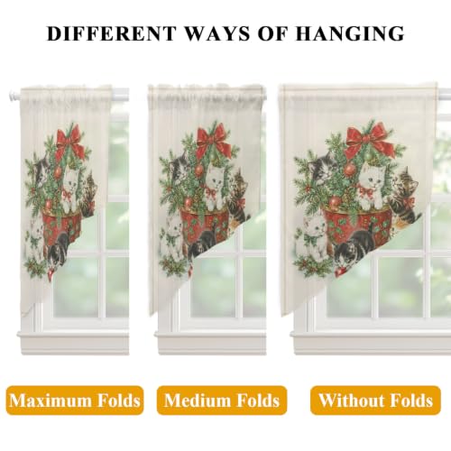 Green Beige Christmas Swag Curtains 2 Panels Set 45 Inch Length Window Valance