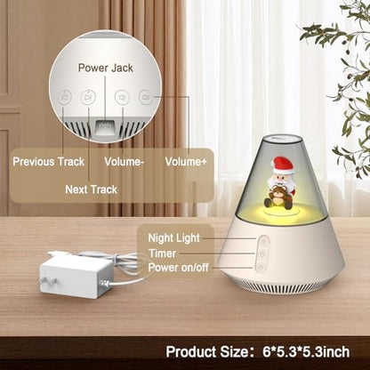 White Noise Machine with Santa & Bear Figurines, Night Light, 30 Soothing Sounds