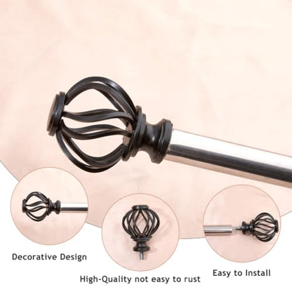 Plastic Hollow Cage Curtain Rod Finials - Black, 1 Inch Diameter, Pack of 4