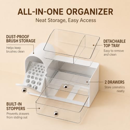 UFORU Makeup Organizer with Covered Brush Holder for Vanity Countertop