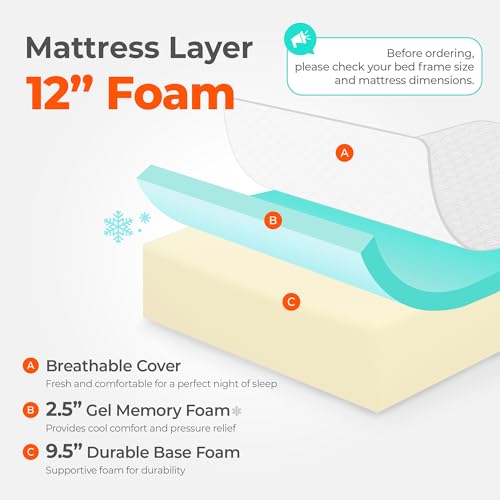 Neo Sleep 12 Inch Twin XL Cooling Gel Memory Foam Mattress for Cool Sleep Medium Firm Pressure Relieving CertiPUR-US Certified Foam, Mattress in a Box Fiberglass Free (Twin XL, 12 in)