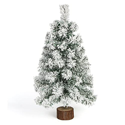 Mini Flocked Christmas Tree - 2 Ft Green Snow Frost Tabletop Holiday Decor