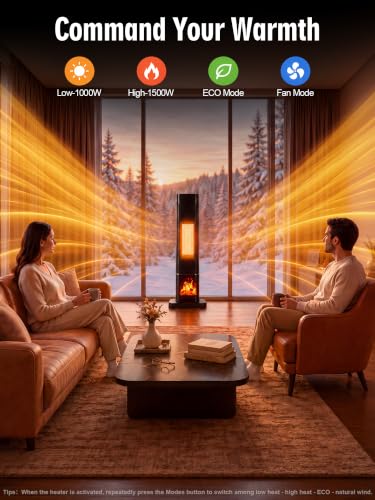 1500W Electric Space Heater for Large Rooms with 3D Flame, Oscillation, Thermostat & Timer
