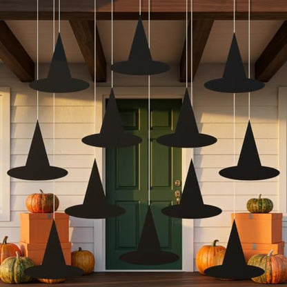 24pcs Flat Paper Witch Hat Hanging Decorations Halloween Witch Decor